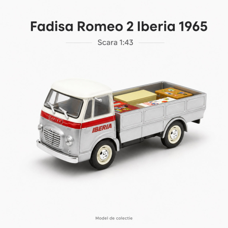 MACHETE AUTO SCARA 1:43 - Macheta pick-up Fadisa Romeo 2 Iberia 1965, gri cu rosu, cu vitrina plexiglas, scara 1:43, Atlas
