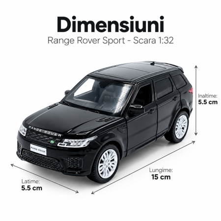 Macheta Range Rover Sport negru, lumini, sunet si pull-back, scara 1:32, Tayumo [1]