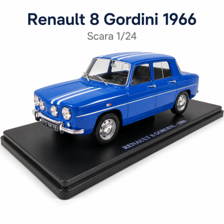 Machete Auto Romanesti 1:24 - Macheta Renault 8 Gordini 1966 albastra, scara 1:24, (Vitrina Plexiglas Crapata), Outlet