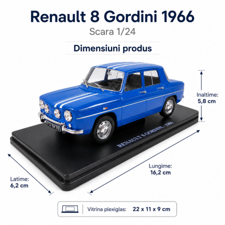 Macheta Renault 8 Gordini 1966 albastra, scara 1:24, (Vitrina Plexiglas Crapata), Outlet [3]