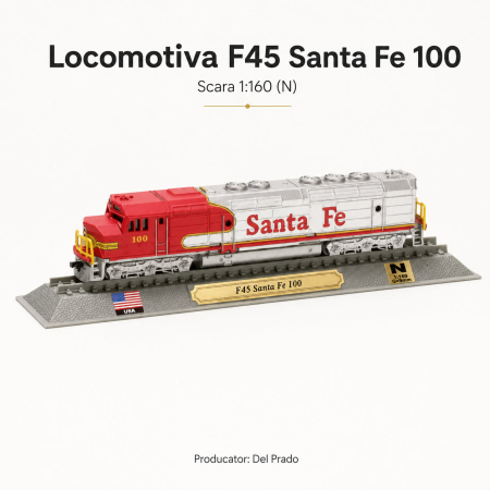 Macheta statica locomotiva F45 Santa Fe 100 1:160 N, Del Prado, rosu cu argintiu [1]
