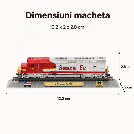 Macheta statica locomotiva F45 Santa Fe 100 1:160 N, Del Prado, rosu cu argintiu [2]