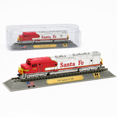 Locomotive - Macheta statica locomotiva F45 Santa Fe 100 1:160 N, Del Prado, rosu cu argintiu