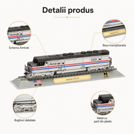 Macheta statica locomotiva FP-45 Amtrak USA 1:160 N, Del Prado, gri [4]