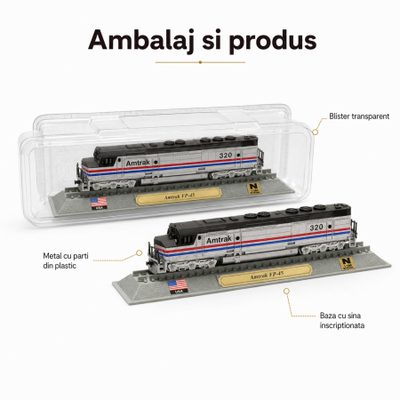 Macheta statica locomotiva FP-45 Amtrak USA 1:160 N, Del Prado, gri [3]
