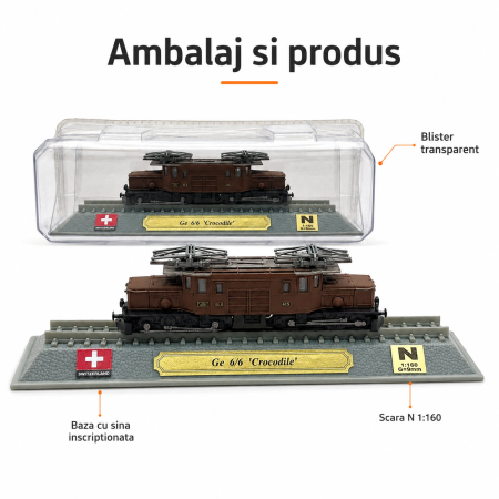Macheta statica locomotiva RhB Class Ge 6/6 Crocodile 1:160 N, Del Prado, maro [3]