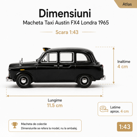 Macheta Taxi Austin FX4 Londra 1965, negru lucios, scara 1:43, Atlas [1]