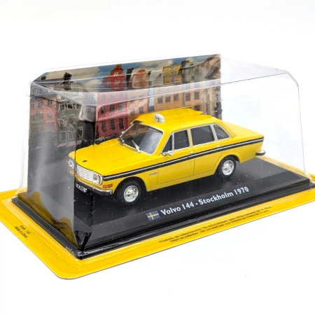 Macheta Taxi Volvo 144 Stockholm 1970, scara 1:43, galben-negru, Atlas [4]