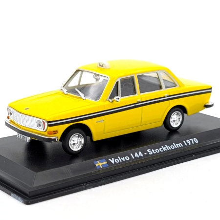 Masini de strada - Macheta Taxi Volvo 144 Stockholm 1970, scara 1:43, galben-negru, Atlas