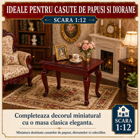 Masa clasica din lemn culoare mahon, miniatura 1:12 pentru casute de papusi [3]