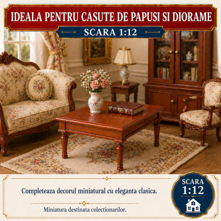 Masa joasa Louis XVI din lemn cires, miniatura 1:12 pentru casute de papusi [3]