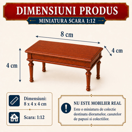 Masa joasa Louis XVI din lemn cires, miniatura 1:12 pentru casute de papusi [1]