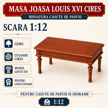 Living miniatural - Masa joasa Louis XVI din lemn cires, miniatura 1:12 pentru casute de papusi