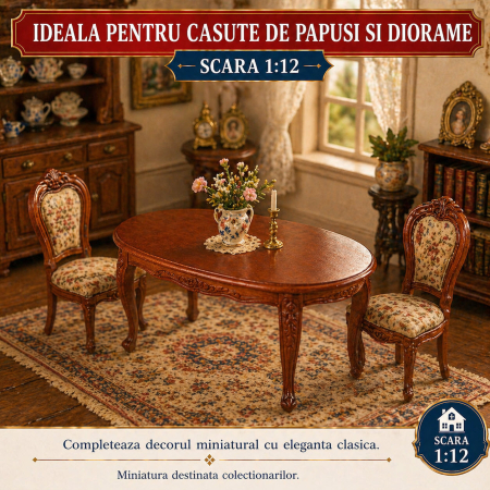Masa mare ovala sculptata Louis VI culoare nuc, miniatura 1:12 pentru casute de papusi [3]