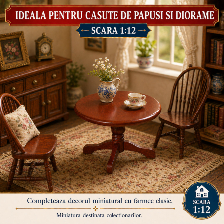 Masa rotunda tip Windsor culoare cires, miniatura 1:12 pentru casute de papusi [3]
