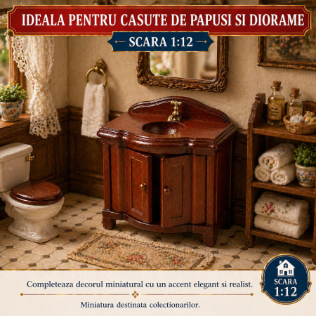 Masca baie din lemn culoare cires, miniatura 1:12 pentru casute de papusi [3]