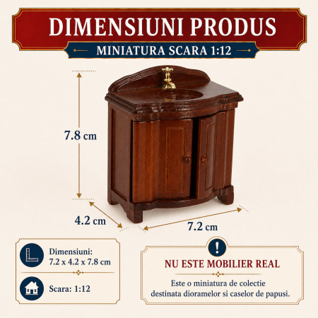 Masca baie din lemn culoare cires, miniatura 1:12 pentru casute de papusi [1]