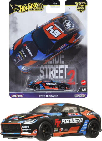 Seturi HOTWHEELS - Masinuta metalica Nissan Z 2023, Hot Wheels Premium, Car Culture, Slide Street 2, HKC86, 1:64, Negru/Albastru/Orange