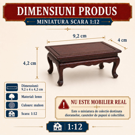 Masuta cafea din lemn culoare mahon, miniatura 1:12 pentru casute de papusi [1]