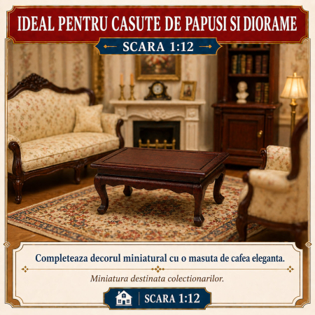 Masuta cafea din lemn culoare mahon, miniatura 1:12 pentru casute de papusi [3]