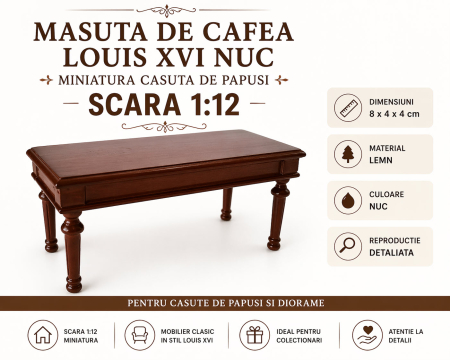 Masuta de cafea Louis XVI nuc - miniatura casuta de papusi 1:12