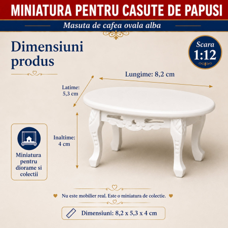 Masuta de cafea ovala alba, miniatura 1:12 pentru casute de papusi [1]