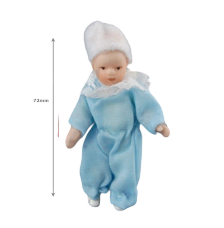 Papusa bebelus din portelan baietel bleu, scara 1/12, 7 cm – cod CC2632