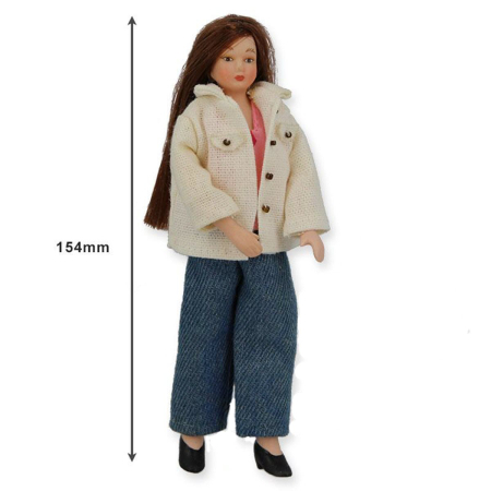 Accesorii si Materiale pentru Casuta Papusi - Papusa din portelan tanara cu par lung - miniatura casute de papusi