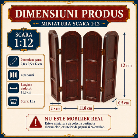 Paravan pliabil din lemn culoare mahon, miniatura 1:12 pentru casute de papusi [1]