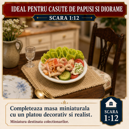 Platou salata cu legume si garnitura, miniatura 1:12 pentru casute de papusi [3]