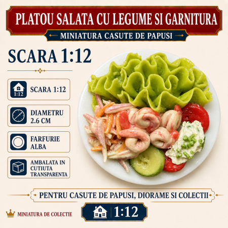 Platou salata cu legume si garnitura, miniatura 1:12 pentru casute de papusi