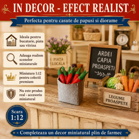 Punga de cumparaturi cu ardei capia, miniatura 1:12 pentru casute de papusi [3]