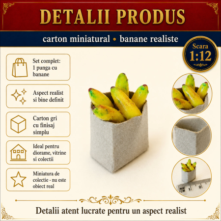 Punga de cumparaturi cu banane, miniatura 1:12 pentru casute de papusi [2]