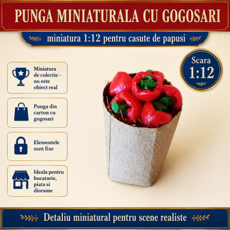 Mancare miniaturala - Punga de cumparaturi cu gogosari, miniatura 1:12 pentru casute de papusi