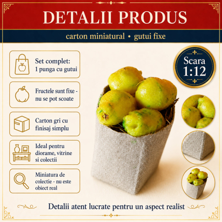 Punga de cumparaturi cu gutui, miniatura 1:12 pentru casute de papusi [2]
