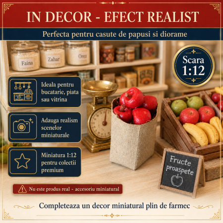 Punga de cumparaturi cu mere rosii, miniatura 1:12 pentru casute de papusi [3]
