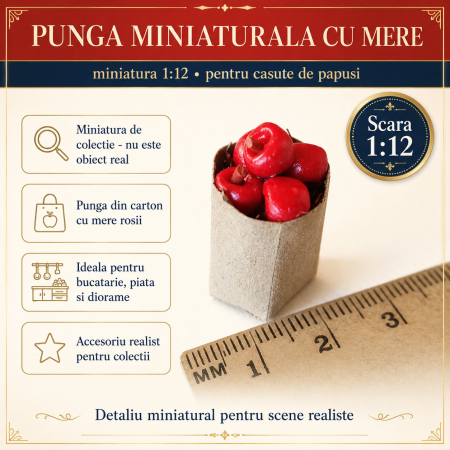 Mancare miniaturala - Punga de cumparaturi cu mere rosii, miniatura 1:12 pentru casute de papusi