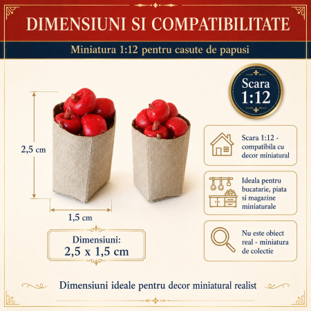 Punga de cumparaturi cu mere rosii, miniatura 1:12 pentru casute de papusi [1]