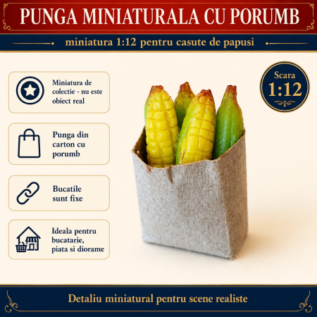 Punga de cumparaturi cu porumb, miniatura 1:12 pentru casute de papusi