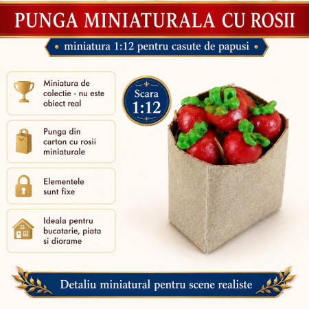 Punga de cumparaturi cu rosii, miniatura 1:12 pentru casute de papusi