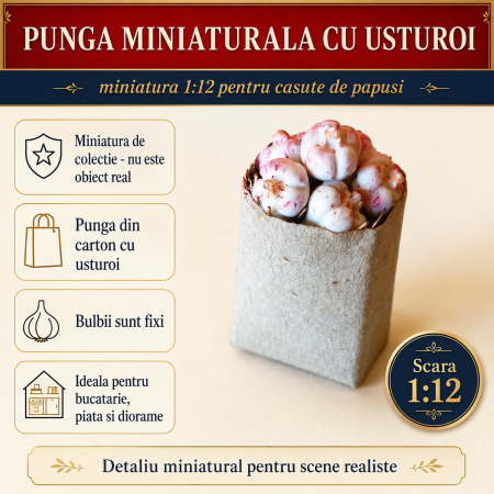 Mancare miniaturala - Punga de cumparaturi cu usturoi, miniatura 1:12 pentru casute de papusi