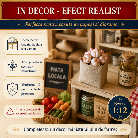 Punga de cumparaturi cu usturoi, miniatura 1:12 pentru casute de papusi [3]