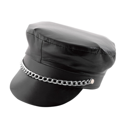 SAPCA - Șapcă Rocker/Biker neagră cu lănțișor auriu, mărime unică pentru adulți – Amscan 250076