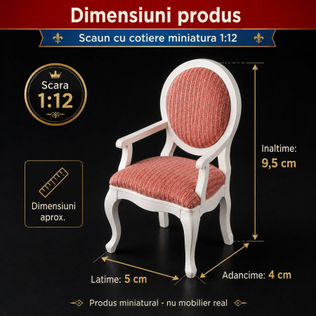 Scaun cu cotiere Louis XV alb cu tapiterie roz pudra, miniatura pentru casute de papusi [1]