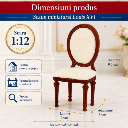 Scaun Louis XVI din lemn cires cu tapiterie ecru, miniatura pentru casute de papusi [1]