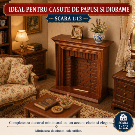 Semineu clasic din lemn 3D culoare nuc, miniatura 1:12 pentru casute de papusi [3]
