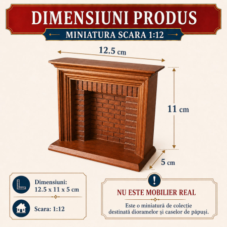 Semineu clasic din lemn 3D culoare nuc, miniatura 1:12 pentru casute de papusi [1]