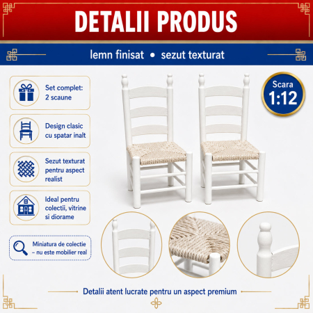 Set 2 scaune albe din lemn, miniatura pentru casute de papusi, diorame si colectii [2]