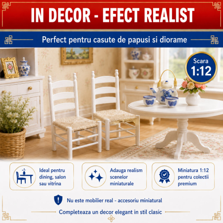 Set 2 scaune albe din lemn, miniatura pentru casute de papusi, diorame si colectii [3]