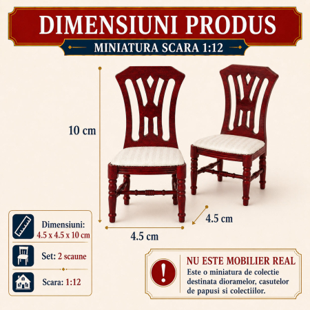 Set 2 scaune din lemn culoare mahon, miniatura 1:12 pentru casute de papusi [1]